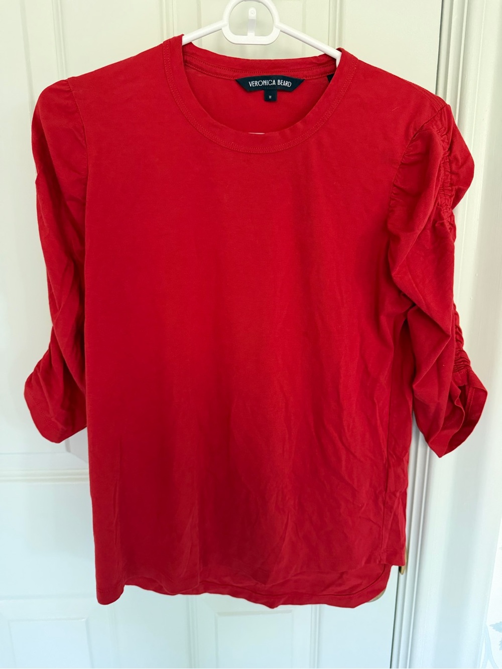 Veronica Beard Bright Red 3/4-Sleeve Puff Sleeve Tee, M